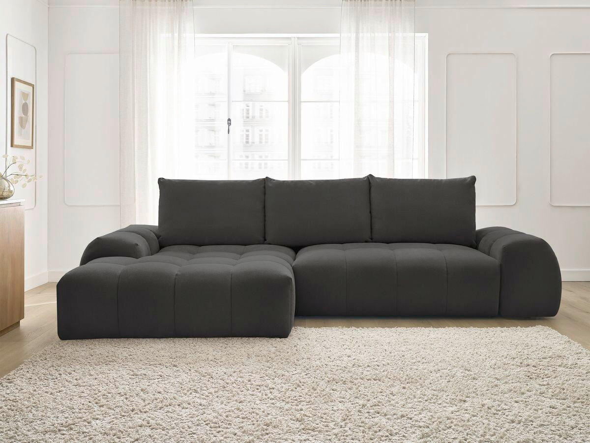 ECKSCHLAFSOFA EVEREST  mit Rücken echt, Armteil links, Armteil rechts Struktur Schwarz  - Schwarz, MODERN, Kunststoff/Textil (180/318cm) - Livetastic