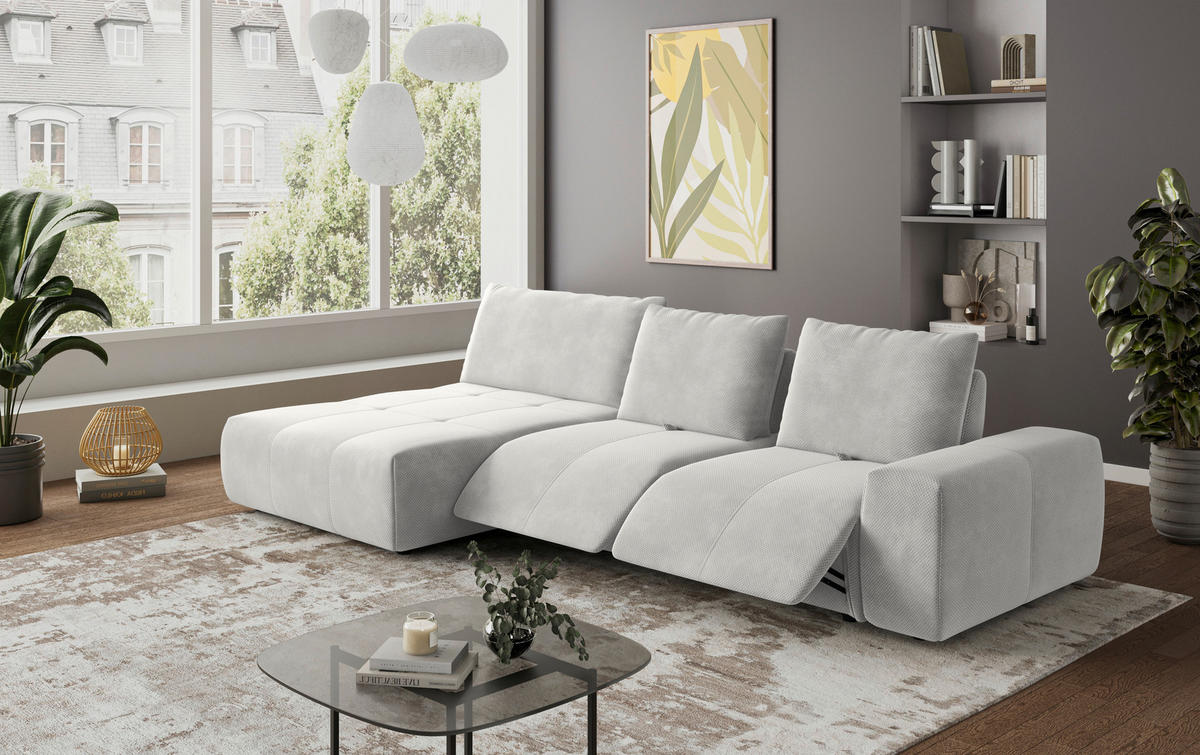 ECKSOFA in Velours Hellgrau  174/347 cm  - Hellgrau/Schwarz, Design, Kunststoff/Textil (174/347cm) - Xora
