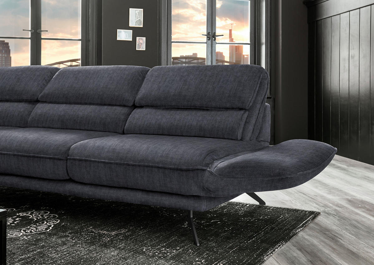 ECKSOFA in Velours Grau  - Schwarz/Grau, Design, Textil/Metall (153/283cm) - Valdera