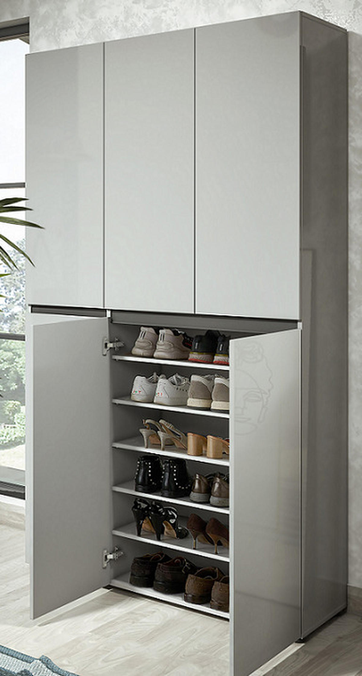 SCHUHSCHRANK Grau  - Schwarz/Grau, Design, Holzwerkstoff/Kunststoff (120/200/34cm) - Xora