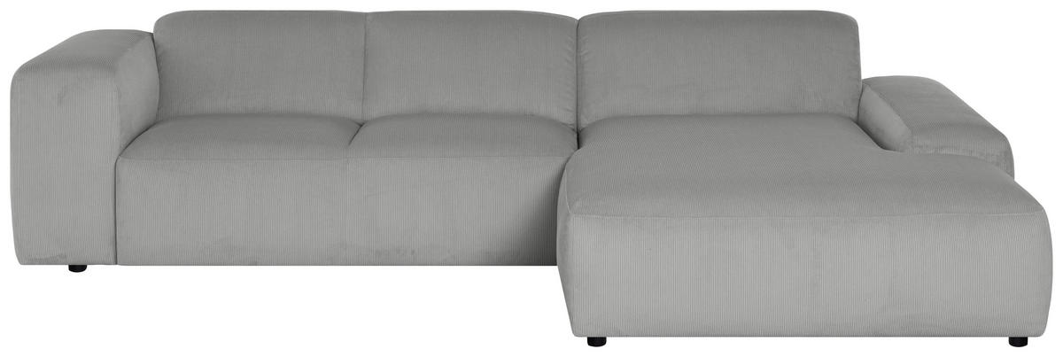ECKSOFA in Cord Hellgrau  - Hellgrau/Schwarz, Design, Kunststoff/Textil (304/200cm) - MID.YOU
