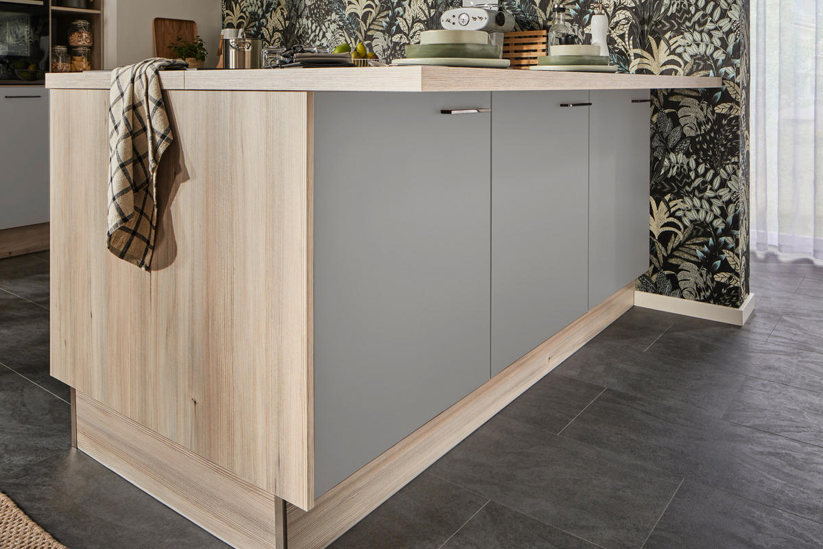 ECKKÜCHE  in Grau, Tannenholzfarben  - Tannenholzfarben/Schwarz, Design, Holzwerkstoff/Metall (150/280/121,6cm) - Xora