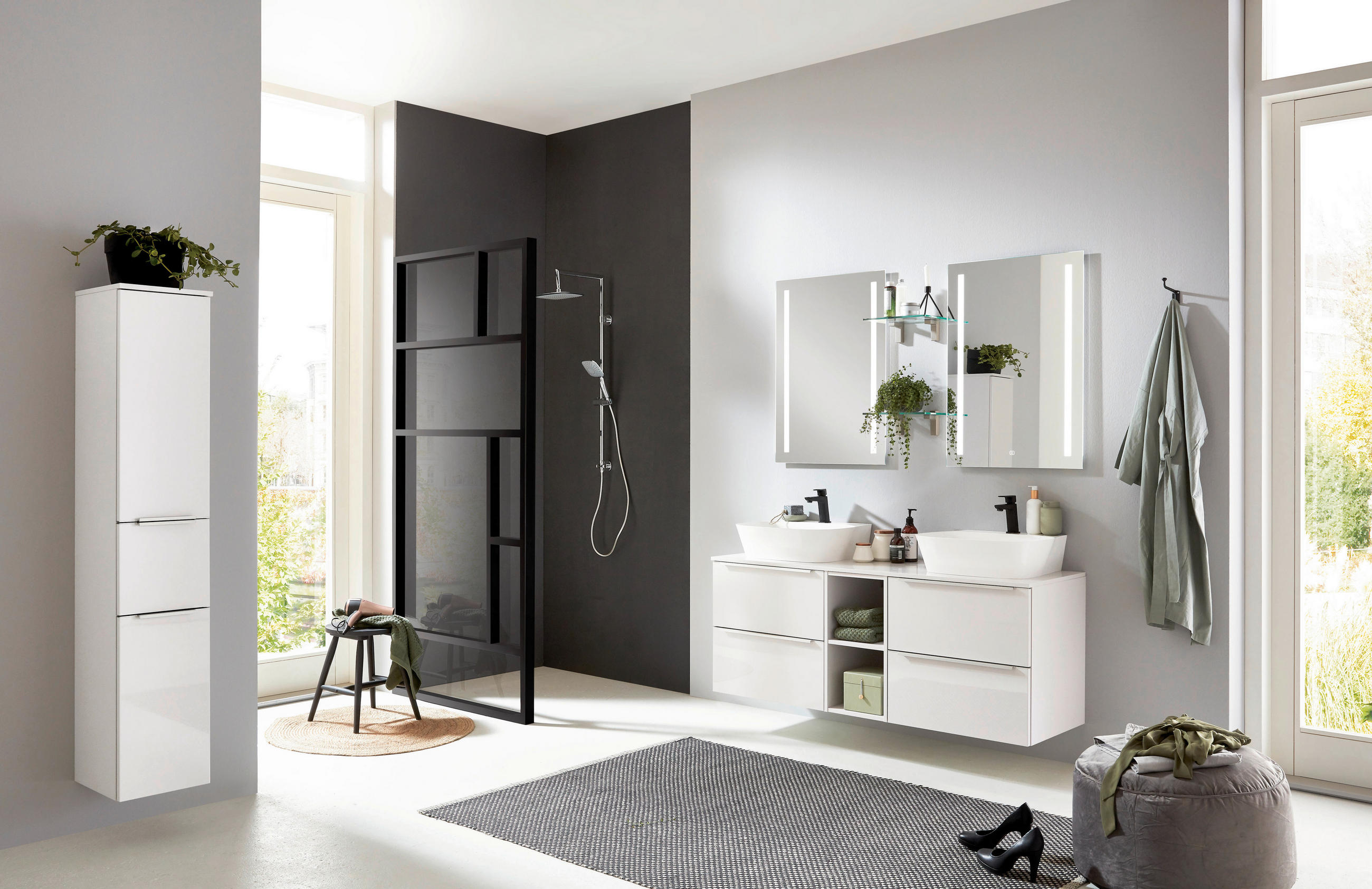 BADEZIMMER  in 155 cm  - Hellgrau/Weiß, MODERN, Holzwerkstoff/Stein (155cm) - Celina Home