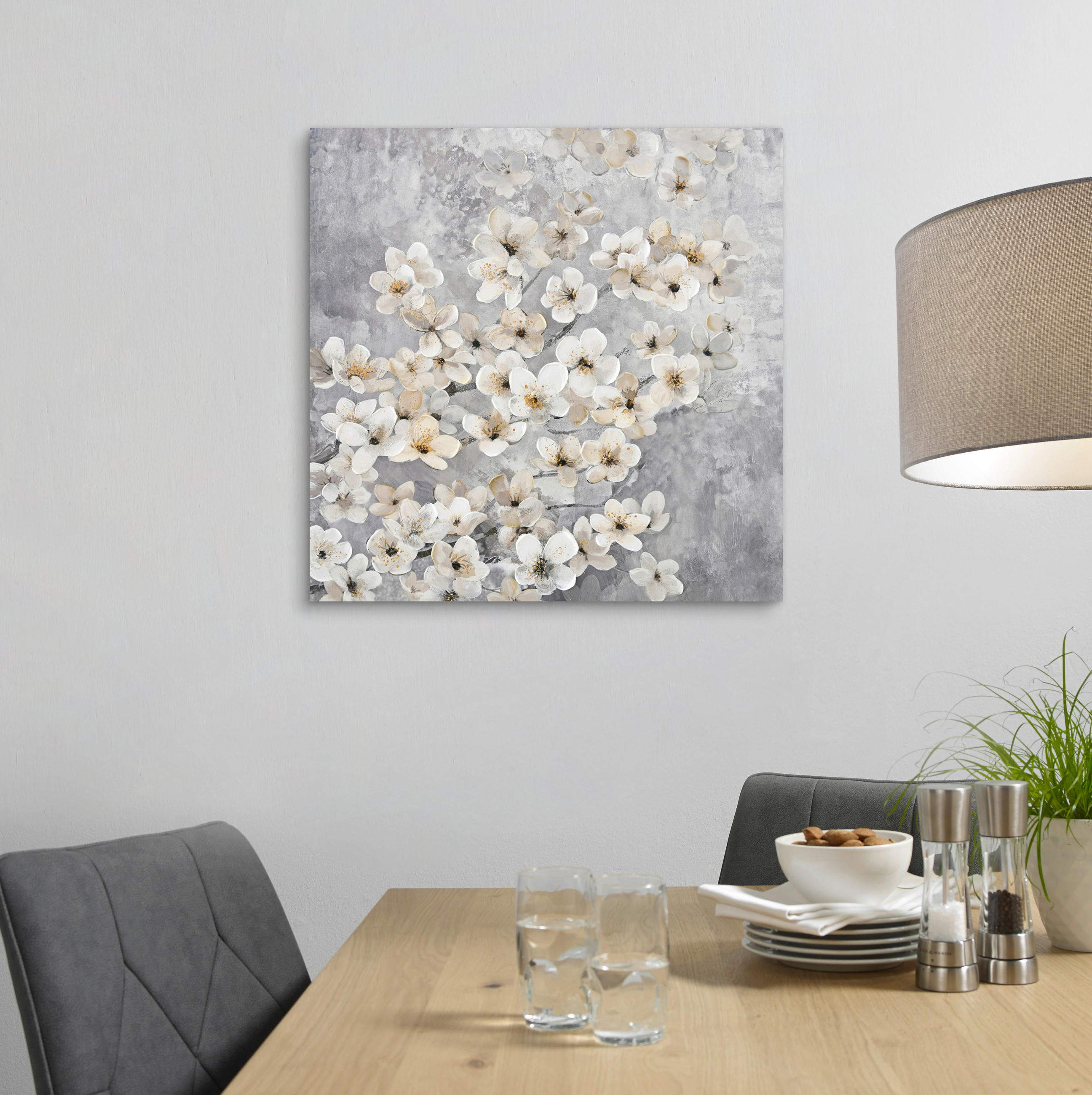ÖLGEMÄLDE Blumen 85/85 cm  - Braun/Weiß, ROMANTIK / LANDHAUS, Holz/Textil (85/85cm) - Monee