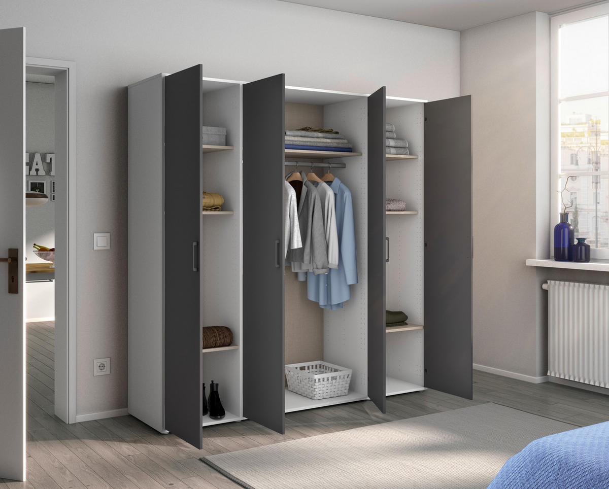 DREHTÜRENSCHRANK in Weiss, Grau  - Weiss/Grau, Modern, Holzwerkstoff/Kunststoff (187/194/53cm) - Rauch Möbel
