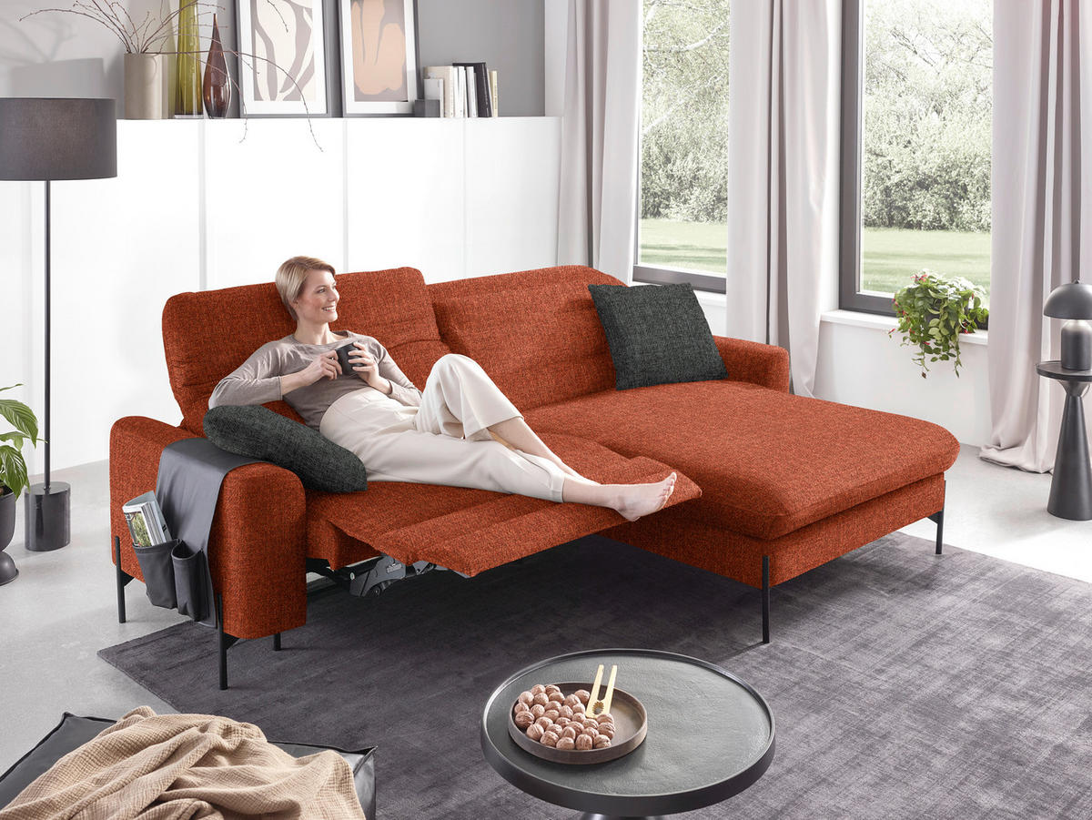 ECKSOFA in Flachgewebe Rostfarben  - Rostfarben/Schwarz, Design, Textil/Metall (252/191cm) - Dieter Knoll