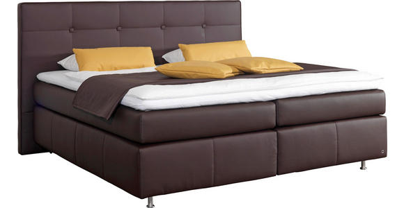 BOXSPRINGBETT Lederlook 180/200 cm INKL. Matratze, Topper - Dunkelbraun/Alufarben, KONVENTIONELL, Textil/Metall (180/200cm) - Dieter Knoll