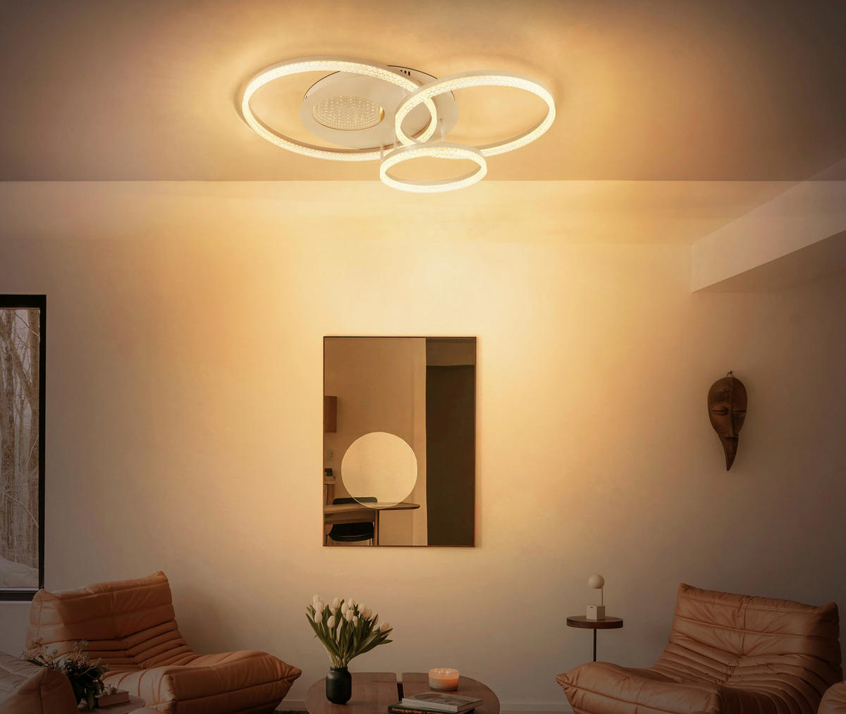 LED-DECKENLEUCHTE Sanford 78/60/14 cm  - Sandfarben/Klar, Design, Kunststoff/Metall (78/60/14cm) - Globo