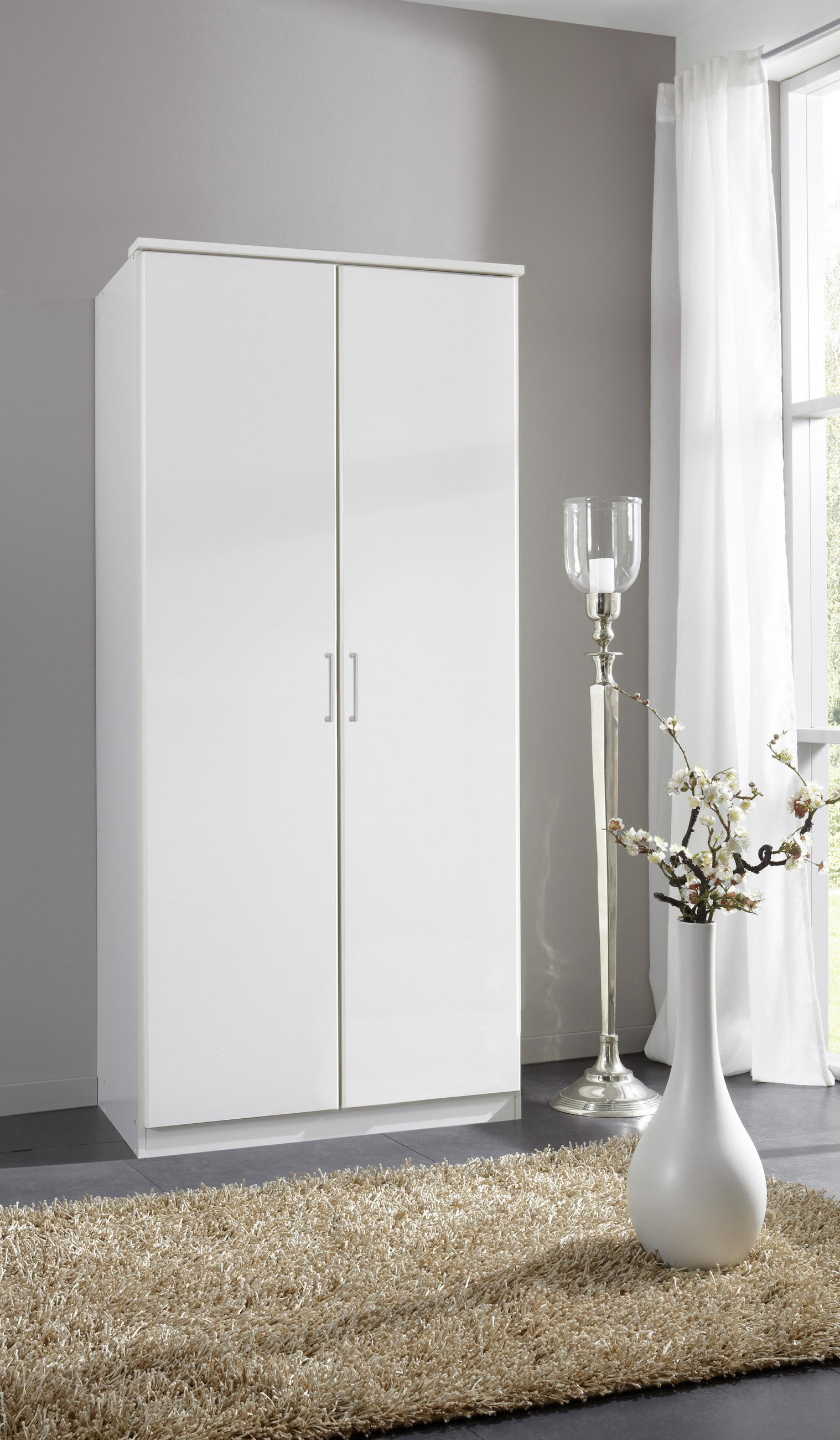 SKRIŇA S OTOČNÝMI DVERAMI, biela, 90/199/58 cm - biela/hliníková, Konventionell, kompozitné drevo/plast (90/199/58cm) - MID.YOU