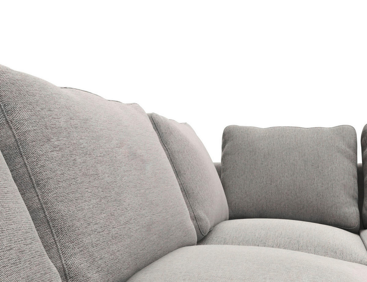 WOHNLANDSCHAFT Grau Webstoff, Flachgewebe  - Schwarz/Grau, Design, Textil/Metall (148/376/206cm) - Livetastic
