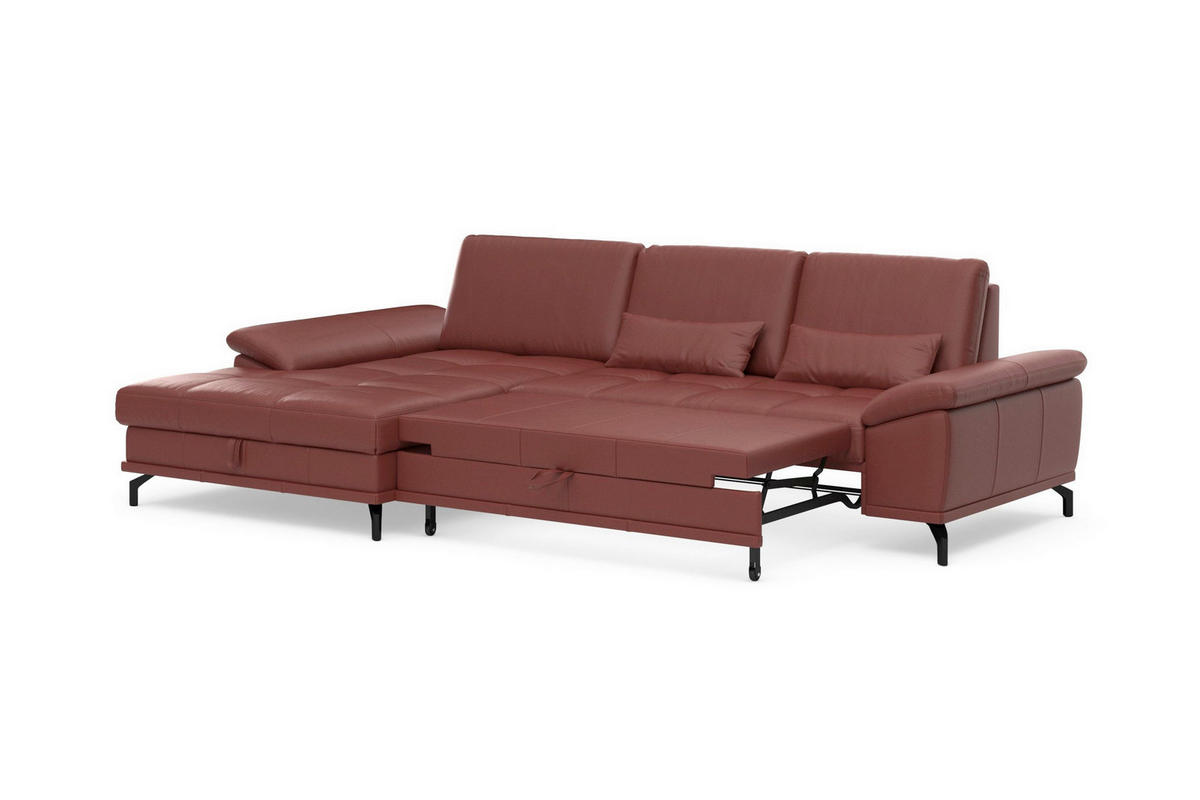 ROHOVÁ SEDAČKA, kůže, červenohnědá - černá/červenohnědá, Basics, kov/kůže (176/301cm) - Sit & More