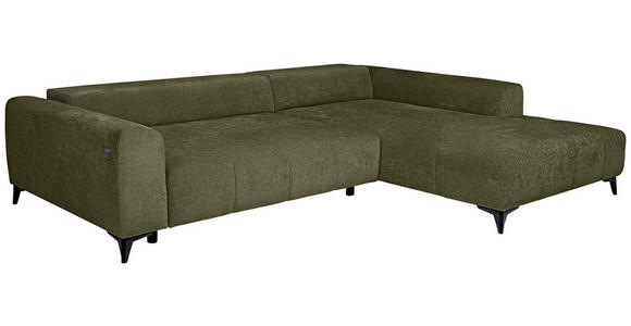 ECKSOFA  in Chenille Olivgrün  279/222 cm  - Schwarz/Olivgrün, KONVENTIONELL, Kunststoff/Textil (279/222cm) - Hom`in