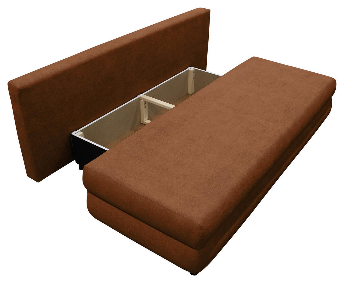 SCHLAFSOFA MELA Chenille, Webstoff Braun  inkl. Rückenkissen, Armlehnenkissen, Bettkasten  - Schwarz/Braun, Design, Kunststoff/Textil (206/87/88cm) - P & B