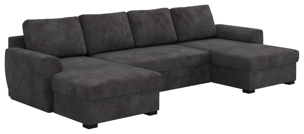 WOHNLANDSCHAFT Schwarz Mikrofaser  - Schwarz, Trend, Kunststoff/Textil (154/327/86cm) - MID.YOU