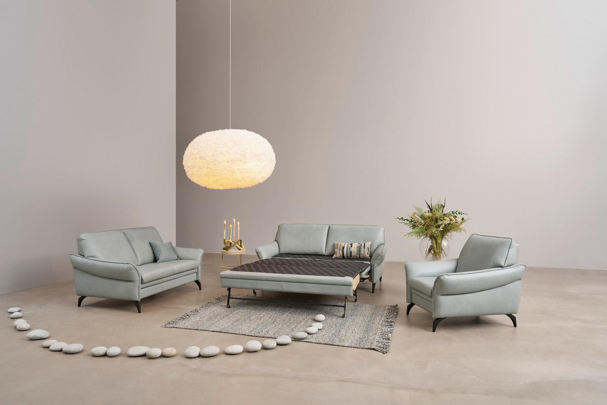 KÉTÜLÉSES KANAPÉ bőr világosszürke  - világosszürke/nemesacélszínű, Design, bőr/fém (150/100/90cm) - Himolla