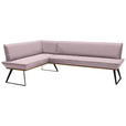 ECKBANK 163/223 cm Webstoff Rosa, Schwarz, Eichefarben Eiche massiv   - Eichefarben/Schwarz, Design, Holz/Textil (163/223cm) - Voleo