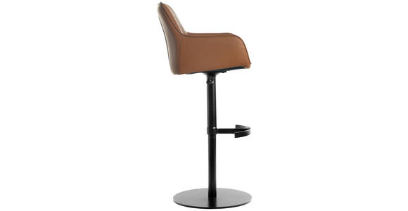 BARHOCKER Echtleder Schwarz, Cognac Eisen Lederauswahl, Sitzfläche 360° drehbar, automatische Rückholfunktion - Cognac/Schwarz, Design, Leder/Metall (54/92-112/55cm) - Novel