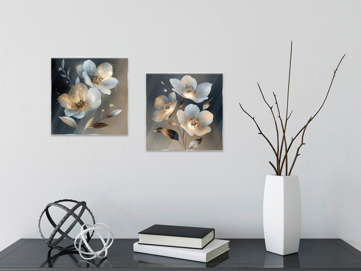 GLASBILD Blumen  - Naturfarben, Basics, Glas (20/40/1,4cm) - Euroart