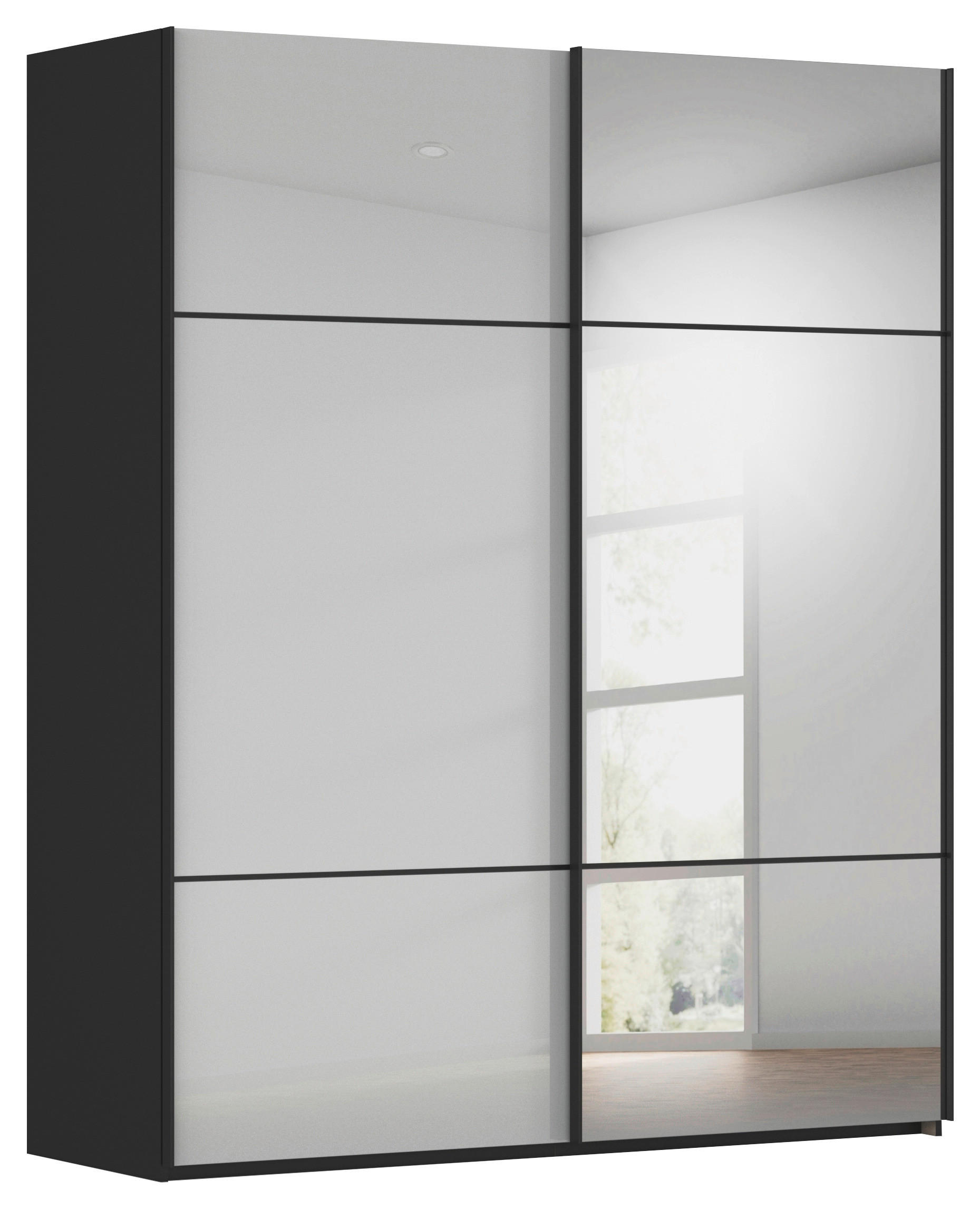 SCHWEBETÜRENSCHRANK 201/223/68 cm 2-türig Grau, Schwarz  - Schwarz/Grau, KONVENTIONELL, Glas/Holzwerkstoff (201/223/68cm) - Novel