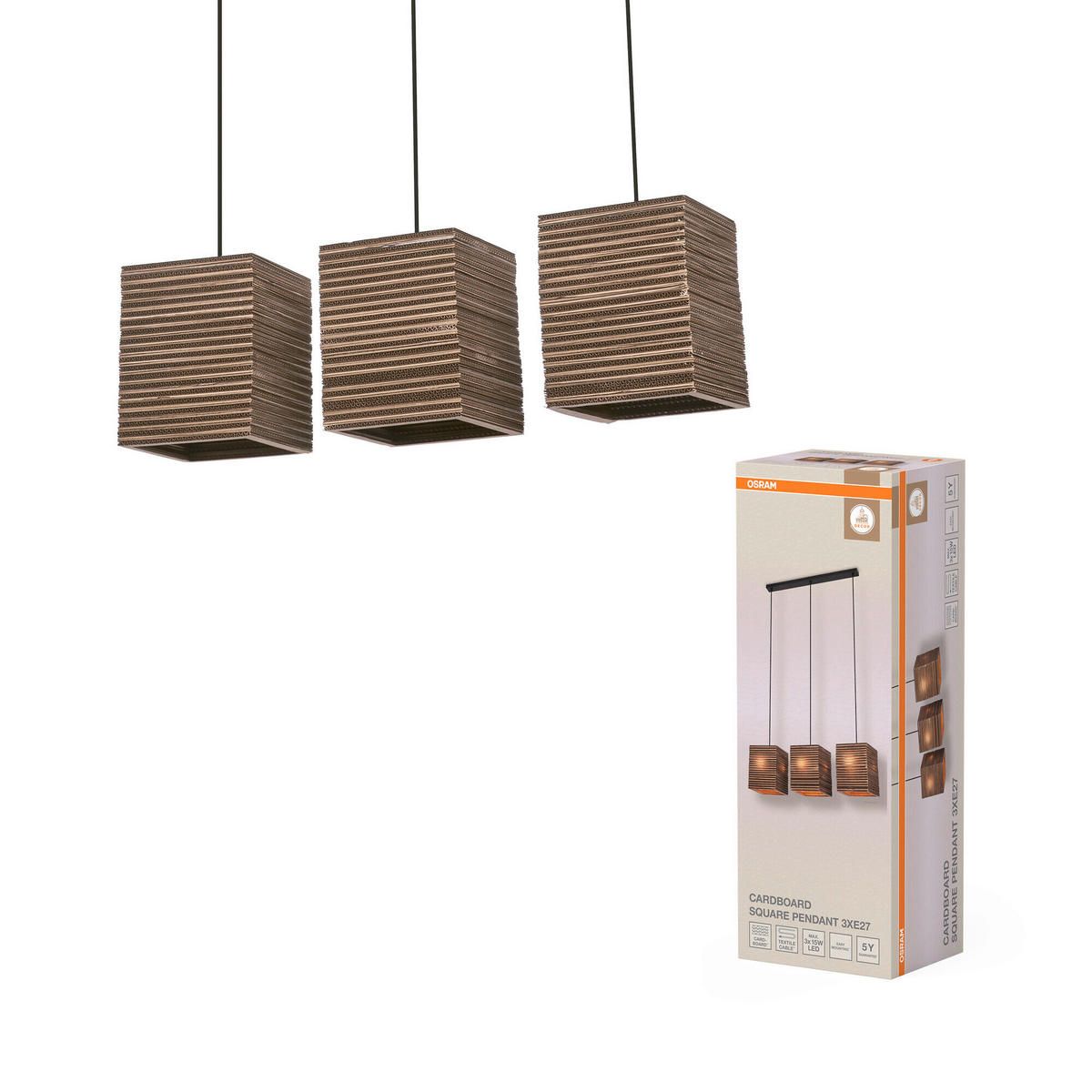 HÄNGELEUCHTE 83/20/130 cm  - Natur, Karton/Metall (83/20/130cm) - Osram