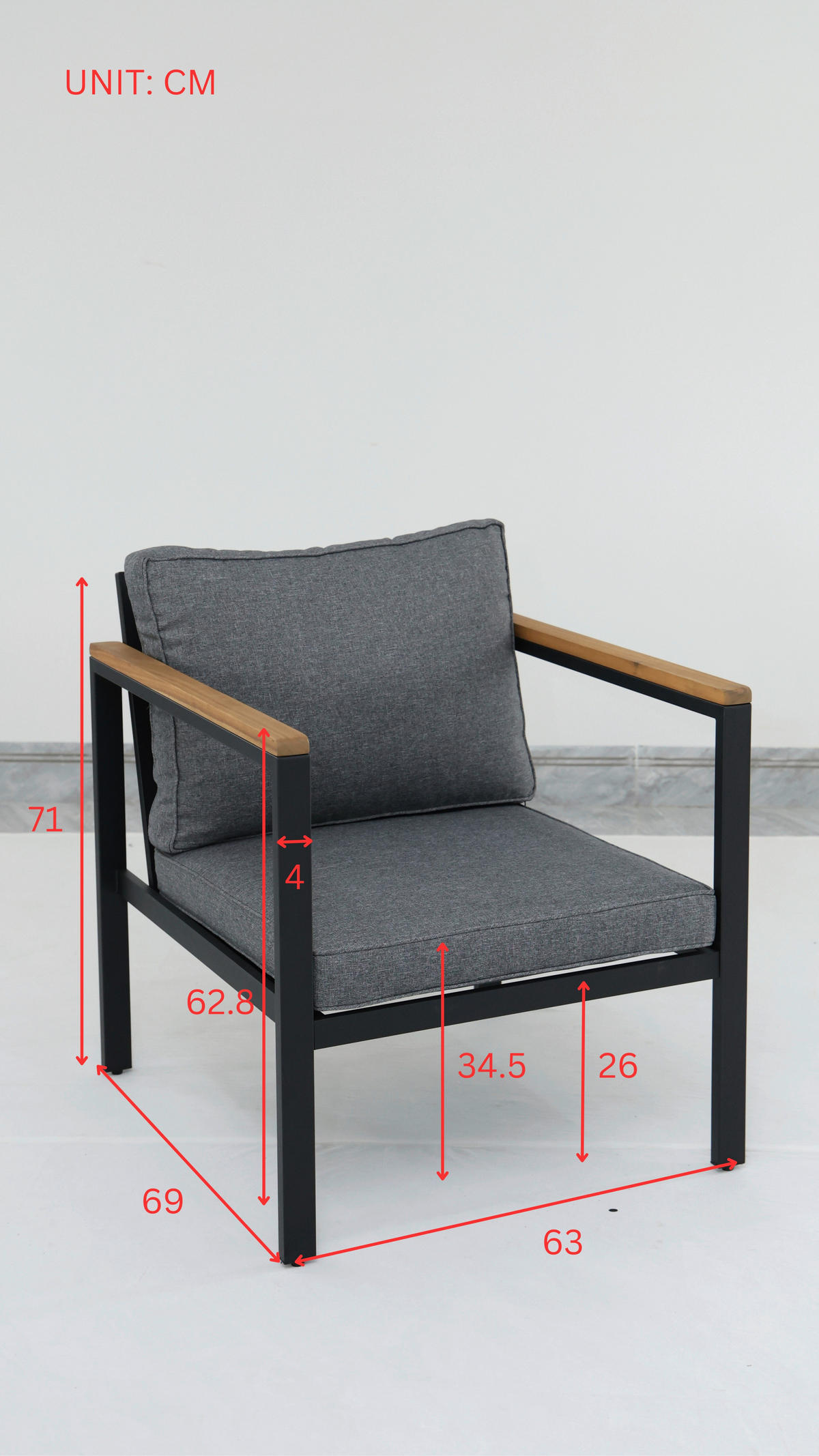 GARTENSET 4-teilig  - Schwarz/Grau, KONVENTIONELL, Holz/Textil - Ambia Garden