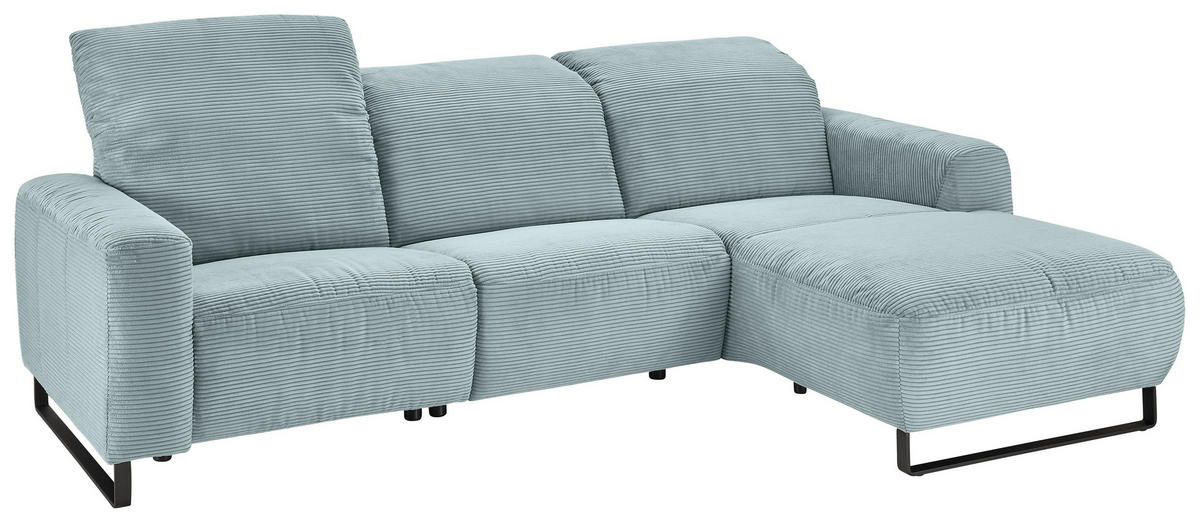 ECKSOFA in Cord Hellblau  - Schwarz/Hellblau, Konventionell, Textil/Metall (266/180cm) - Hom`in