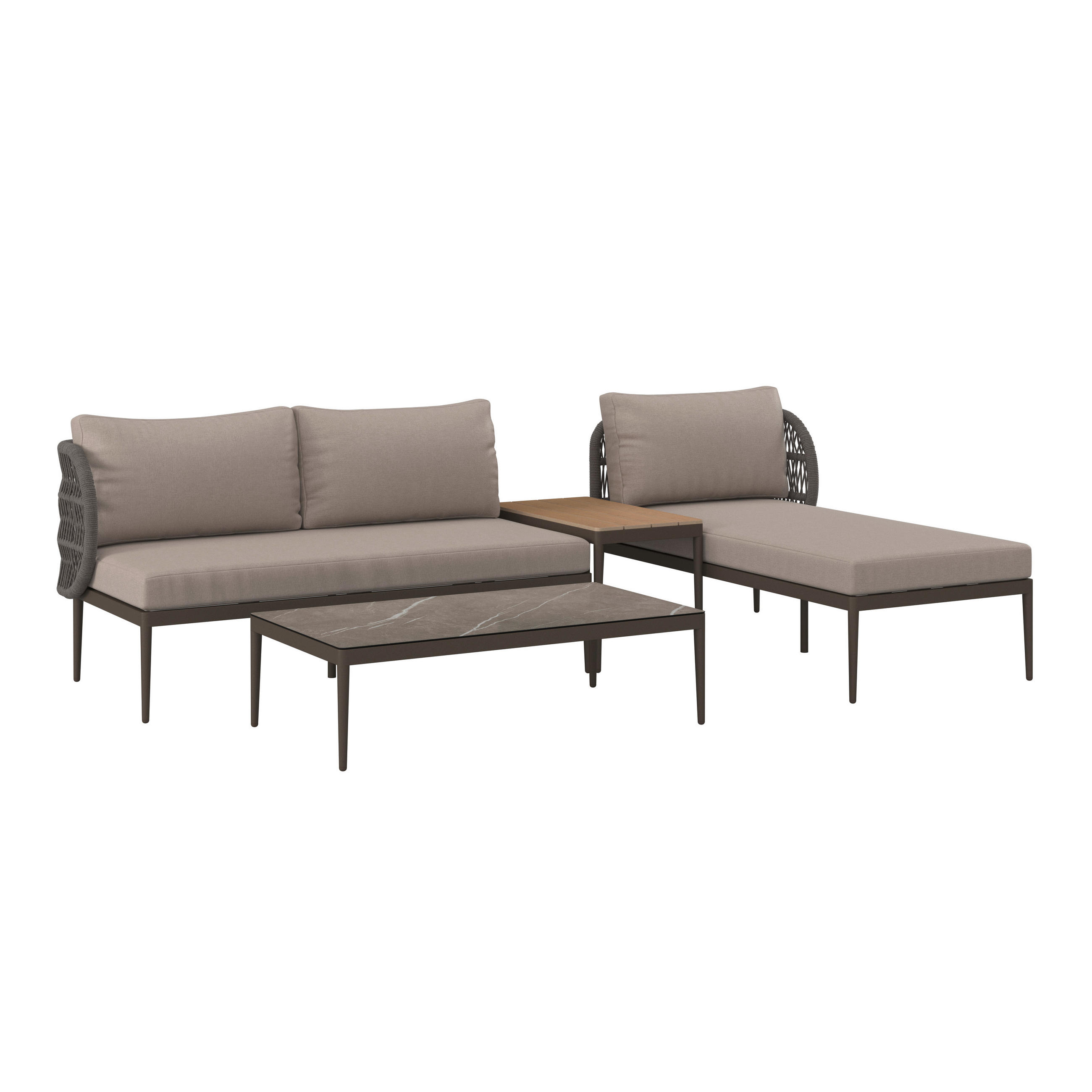 TERASOVÁ SEDACÍ SOUPRAVA 4dílné, kov, plast, sklo, textil - cappuccino/přírodní barvy, Moderní, kov/textil (255/72/145cm) - Ambia Garden