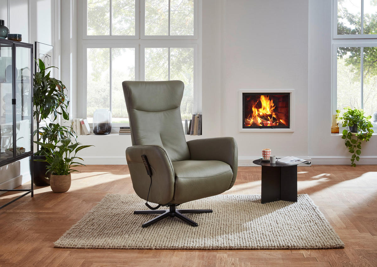 RELAXSESSEL in Leder Grau, Grün  - Schwarz/Grau, Design, Leder/Metall (76/114/83cm) - Beldomo Speed