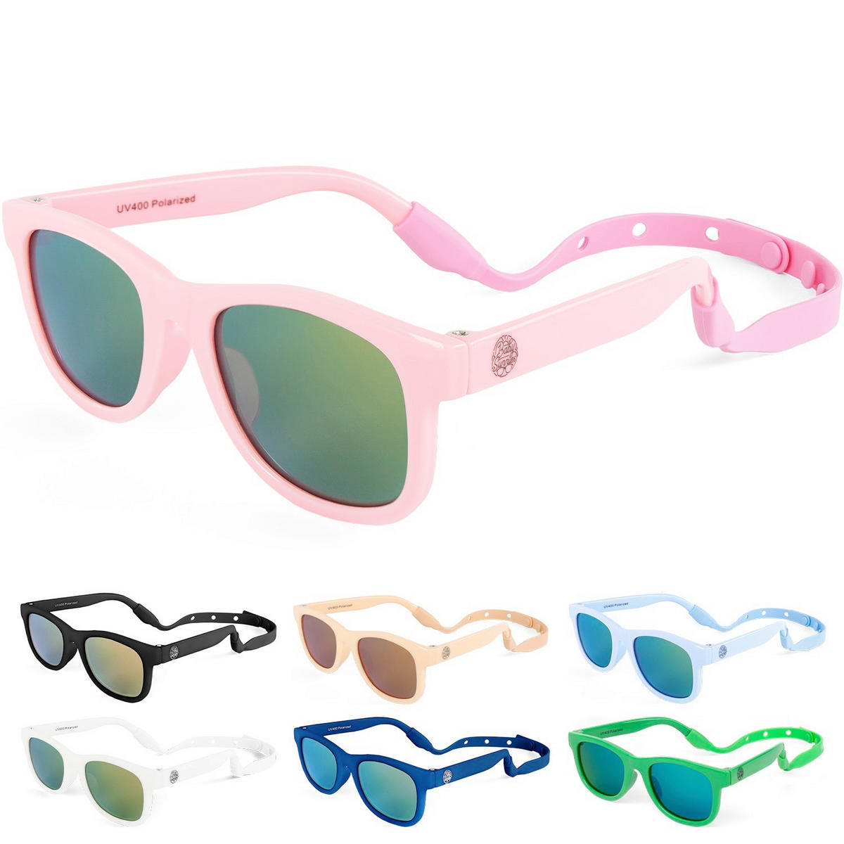 BABY-SONNENBRILLE MIT BAND  - Rosa, Basics, Kunststoff