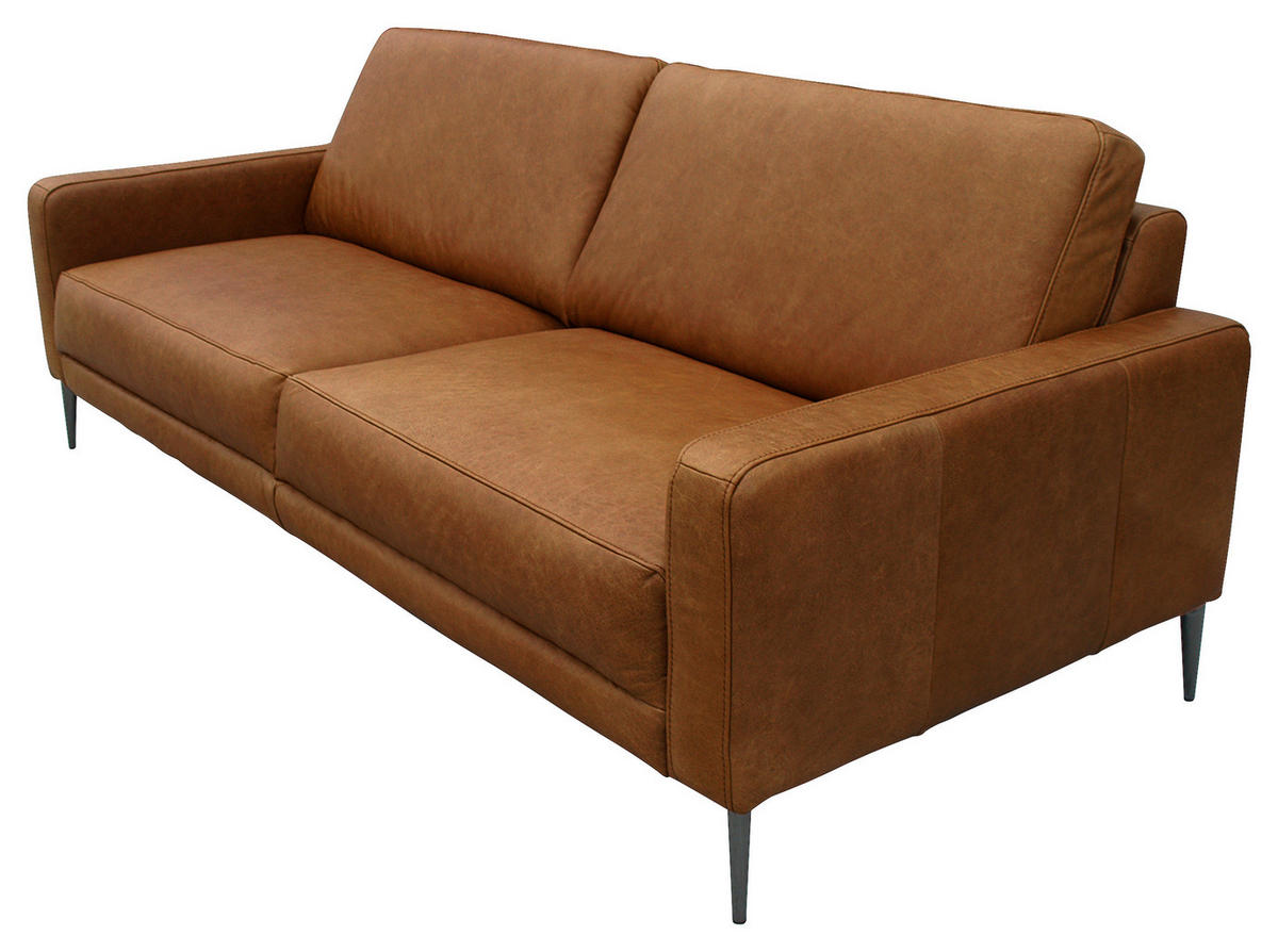 3-SITZER-SOFA in Echtleder Cognac  - Cognac/Schwarzchrom, Design, Leder/Metall (187/85/92cm) - Livetastic
