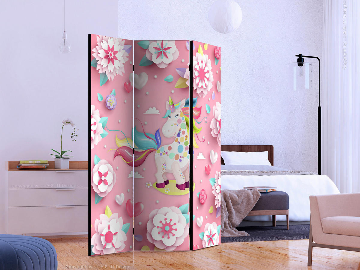 PARAVENT mit 3  Flügel - Pink/Multicolor, Basics, Holz/Textil (135/172/3cm) - artgeist