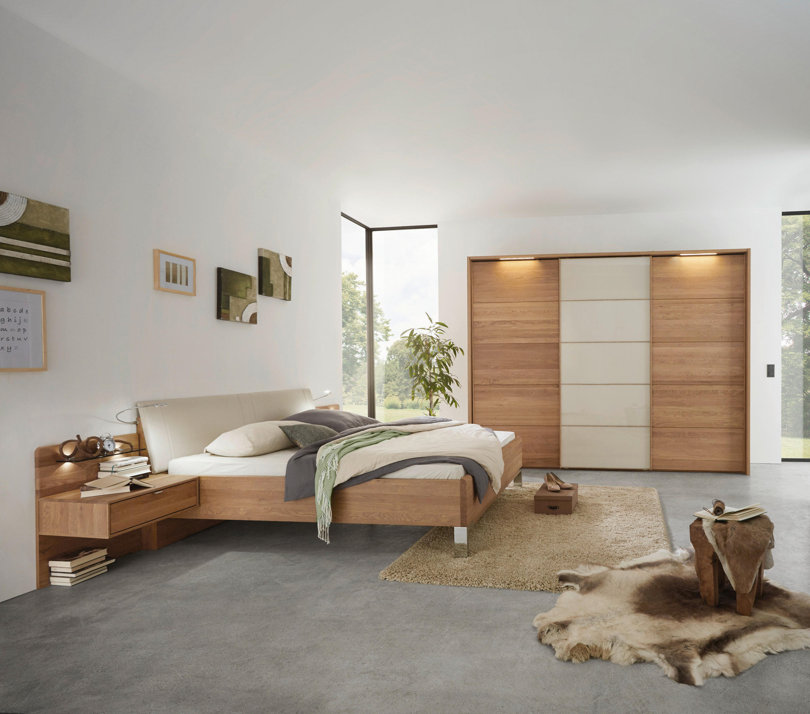 SCHLAFZIMMER Eichefarben, Champagner  - Champagner/Eichefarben, Design, Glas/Holz (180cm) - Dieter Knoll