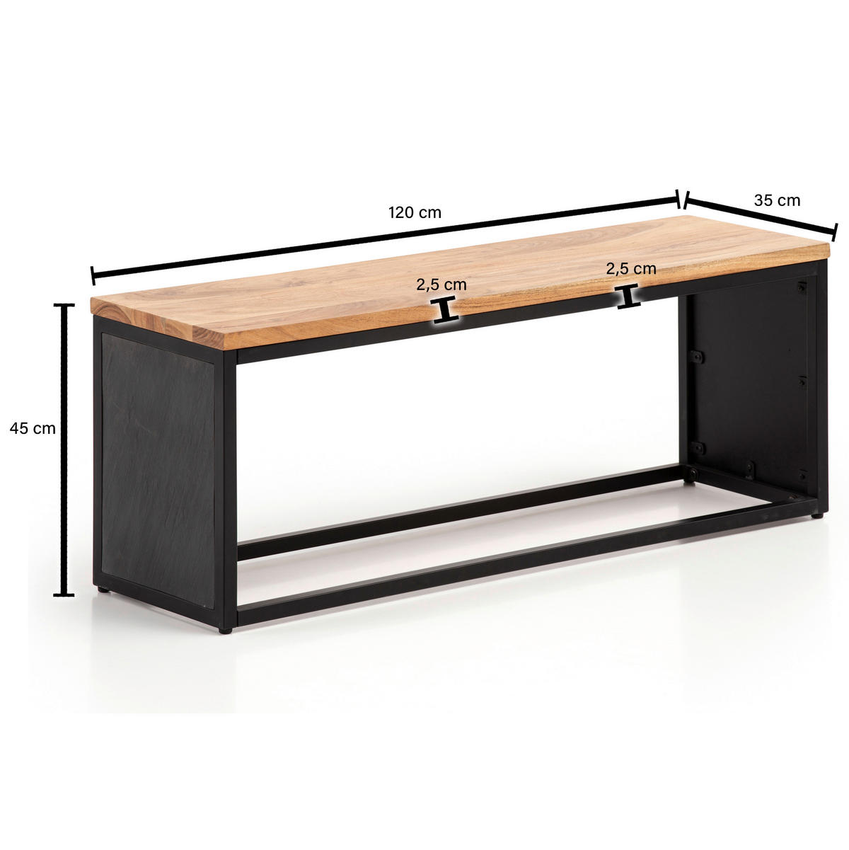 SITZBANK in Holz Schwarz  - Schwarz/Akaziefarben, Lifestyle, Holz/Holzwerkstoff (120/45/35cm) - MID.YOU