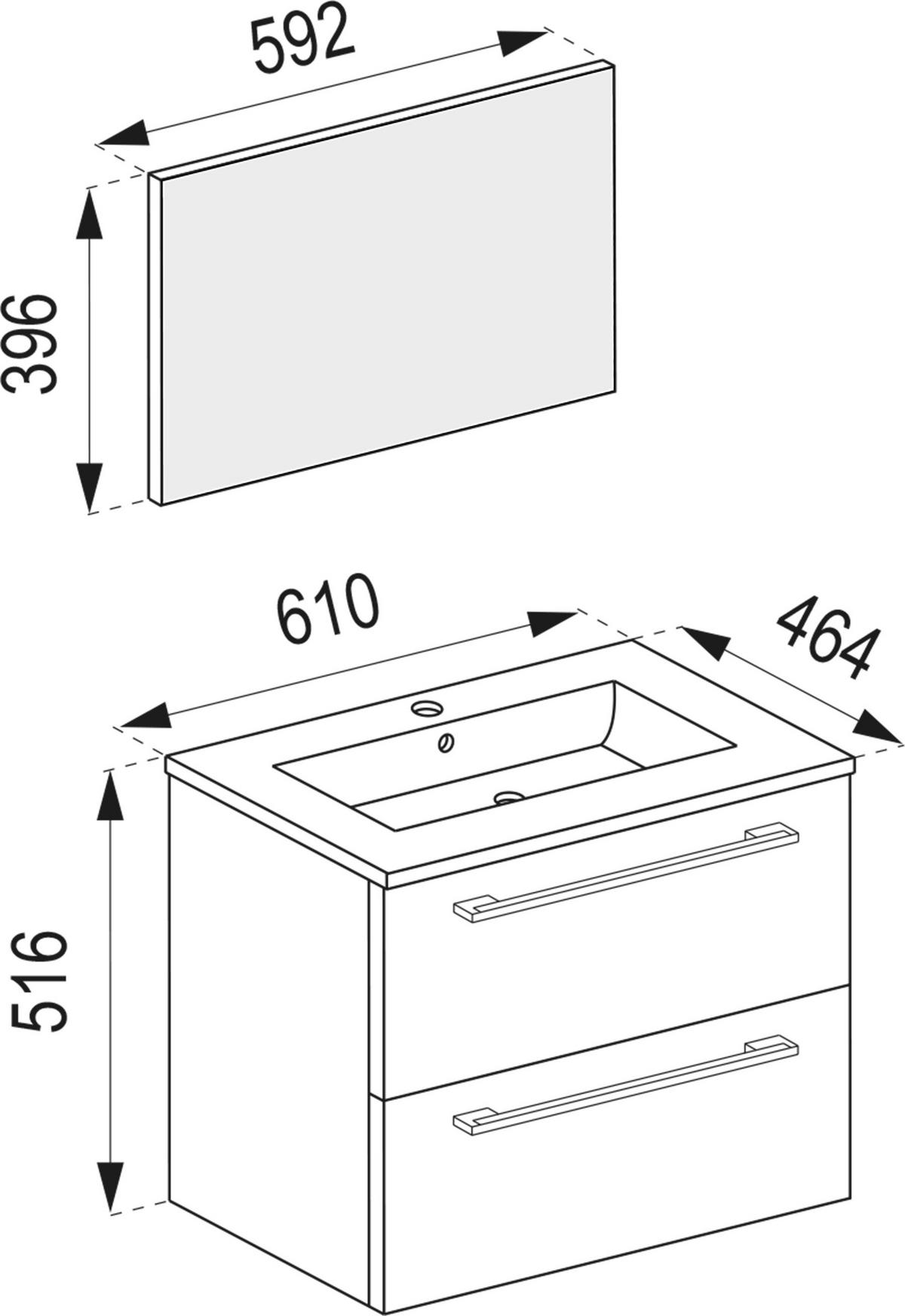 BADEZIMMER 3-teilig  in 60 cm  - Alufarben/Weiß, MODERN, Keramik/Holzwerkstoff (60cm) - MID.YOU