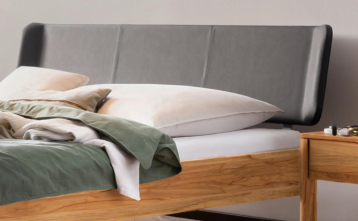 BETT 140/200 cm  in Buchefarben, Dunkelgrau  - Dunkelgrau/Buchefarben, Design, Holz (140/200cm) - Hasena
