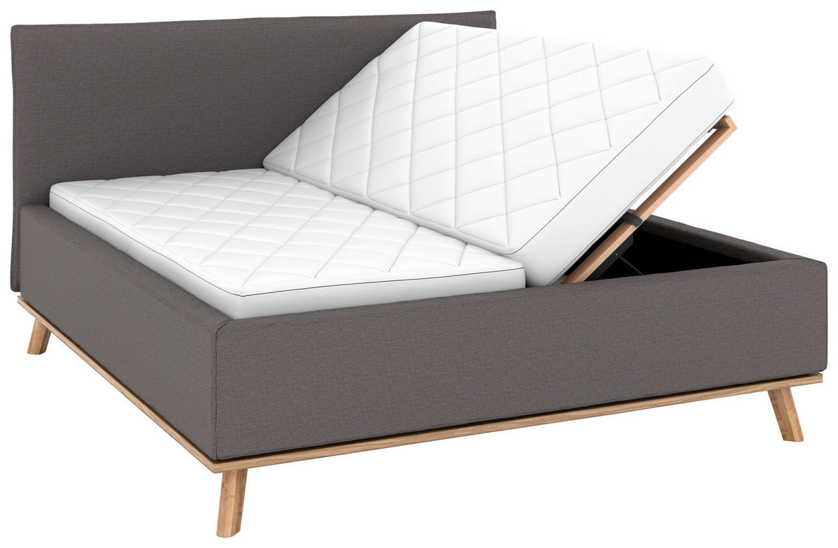 POLSTERBETT Matratze, Lattenrost, Bettkasten 180/200 cm  in Graubraun  - Eichefarben/Graubraun, Design, Holz/Textil (180/200cm) - Musterring