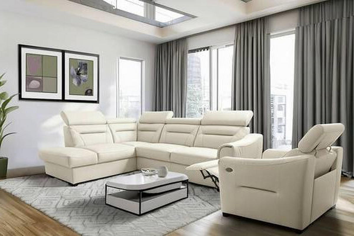 ECKSOFA Lederlook Echtleder Creme  - Wengefarben/Creme, Design, Leder/Holz (212/260cm) - Celina Home