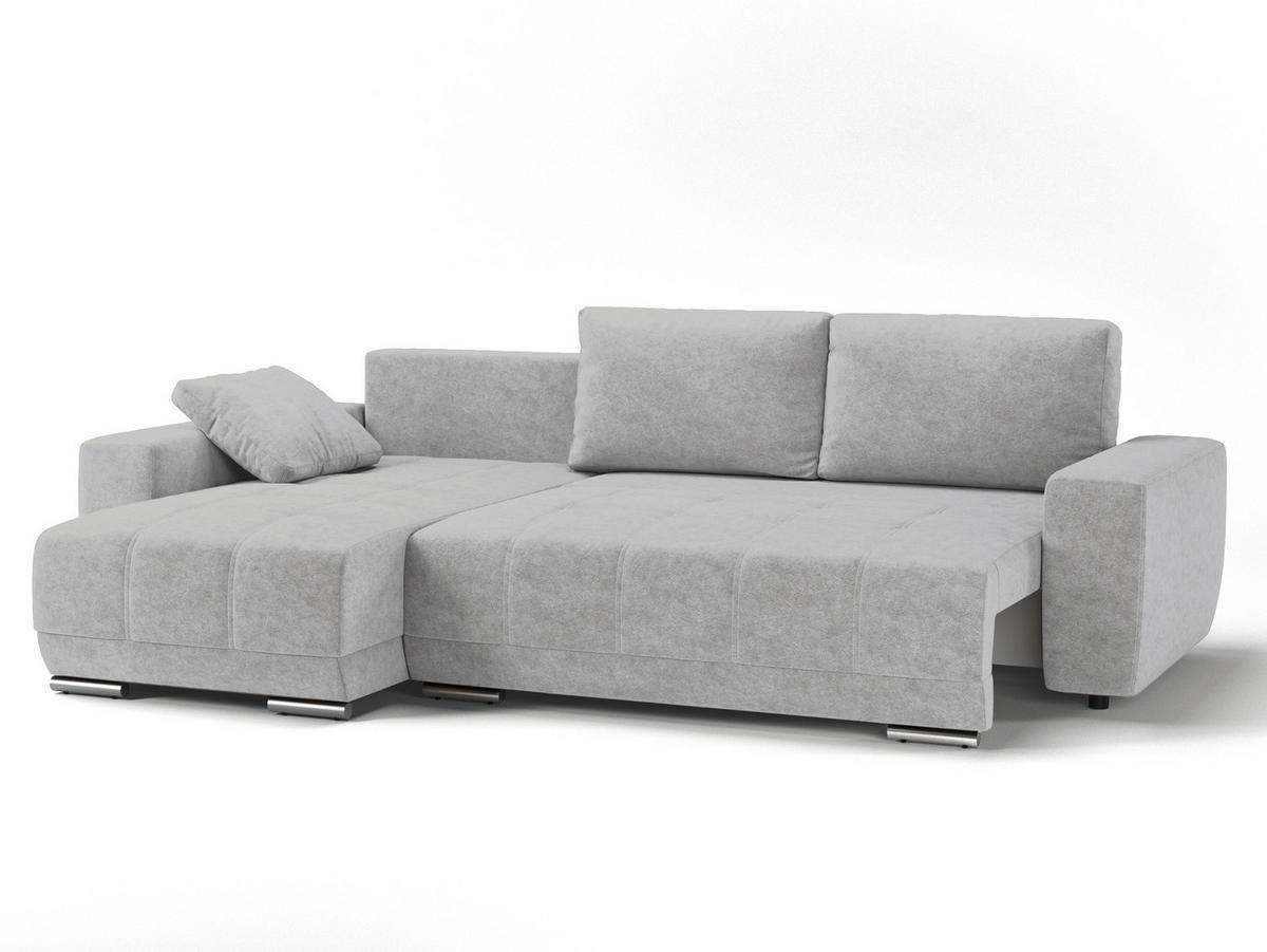 ECKSOFA LOPEZ in Flachgewebe Grau  - Silberfarben/Schwarz, Design, Kunststoff/Textil (190/296cm) - MID.YOU