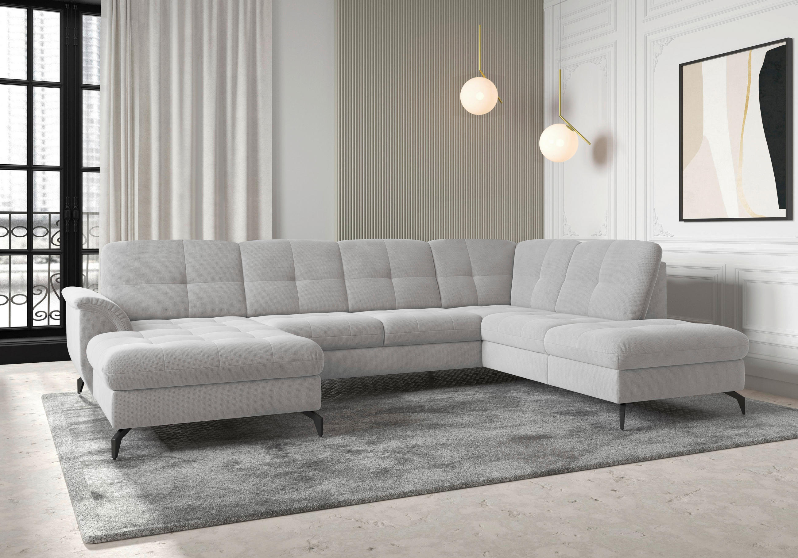 SALON PANORAMIQUE in Flachgewebe Silberfarben  - Silberfarben/Schwarz, Modern, Textil/Metall (164/319/212cm) - Sit & More