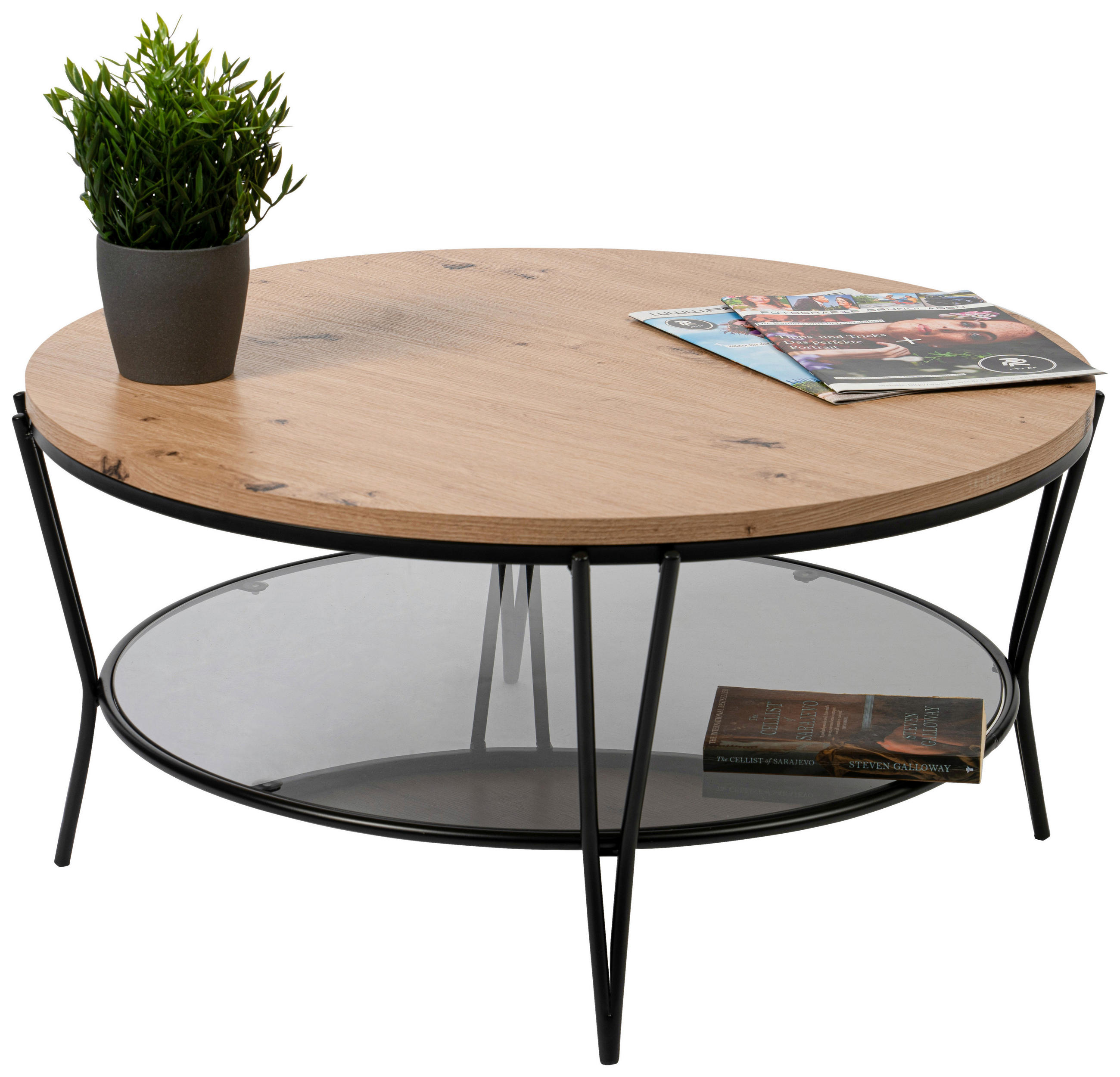 COUCHTISCH Sicherheitsglas 80/80/40 cm rund Grau, Schwarz, Eiche Artisan  - Schwarz/Eiche Artisan, Trend, Glas/Holzwerkstoff (80/80/40cm) - Boxxx