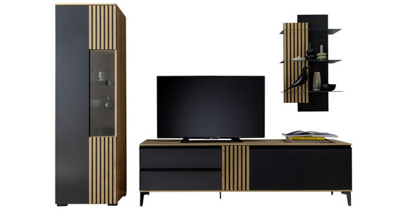 WOHNWAND in Anthrazit, Wildeiche 277/200/45 cm - Wildeiche/Anthrazit, Design, Glas/Holz (277/200/45cm) - Moderano