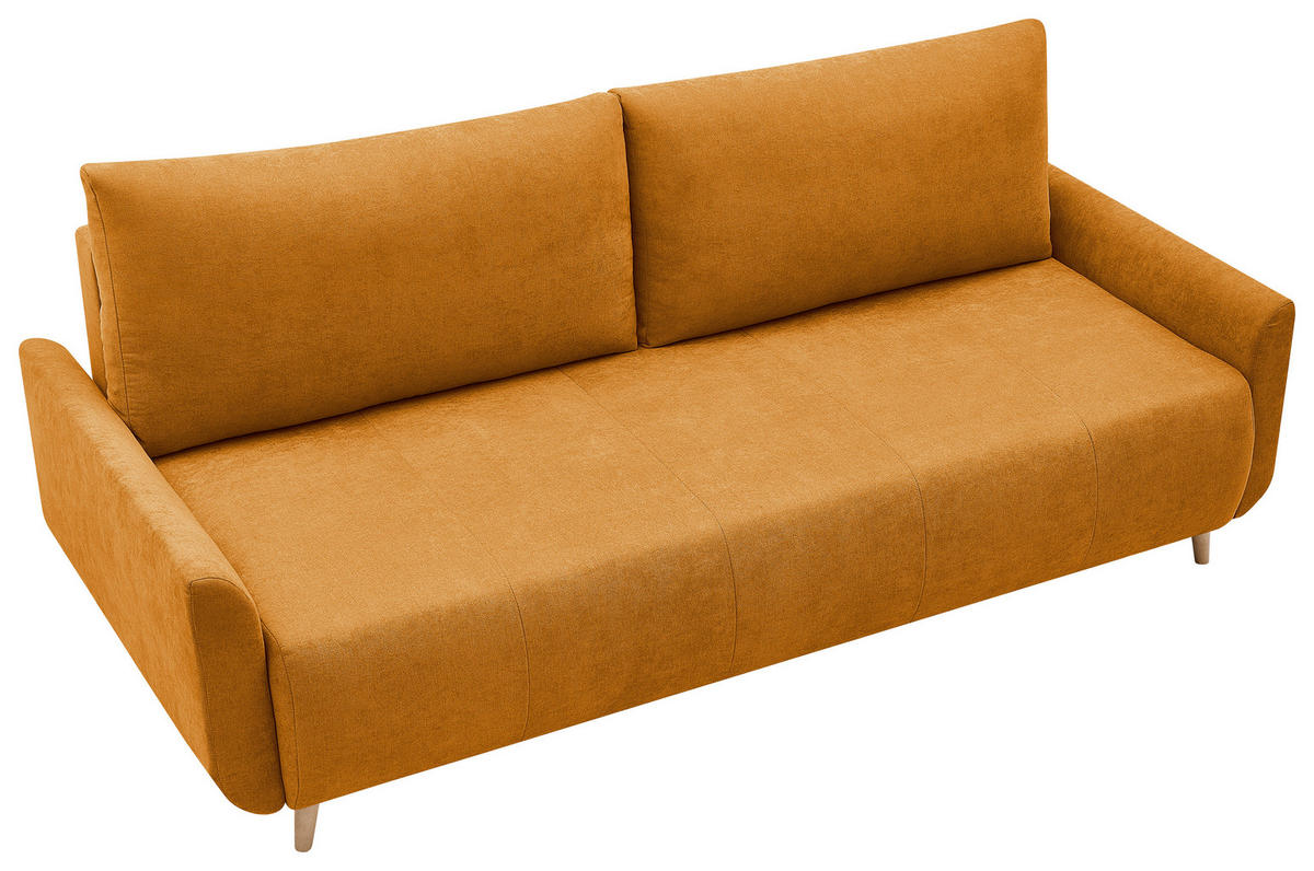 SCHLAFSOFA DUO Mikrofaser Gelb  inkl. Rückenkissen, Bettkasten, Schlaffunktion, Rücken echt  - Gelb/Naturfarben, Design, Textil (218/90/110cm) - P & B