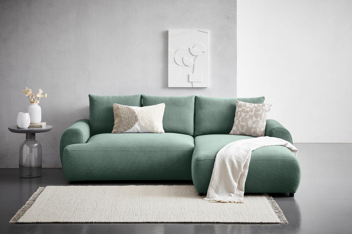 ECKSOFA in Webstoff Grün  - Schwarz/Grün, Modern, Kunststoff/Textil (265/175cm) - MID.YOU