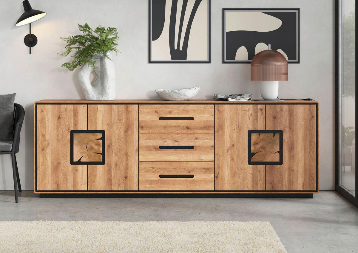 SIDEBOARD  227,00/77/40 cm 3 Schublade(n)  - Wildeiche/Schwarz, Basics, Holz (227,00/77/40cm) - Livetastic