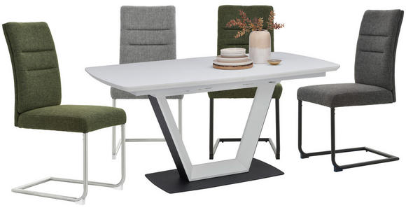 ESSTISCH in Metall, Glas, Holzwerkstoff 160-210/90/76 cm  - Schwarz/Weiß, Design, Glas/Holzwerkstoff (160-210/90/76cm) - Novel