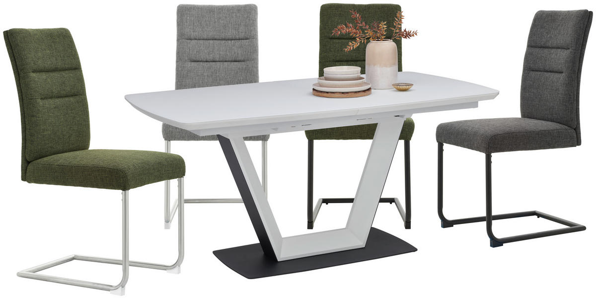 ESSTISCH in Metall, Glas, Holzwerkstoff 160-210/90/76 cm  - Schwarz/Weiß, Design, Glas/Holzwerkstoff (160-210/90/76cm) - Novel