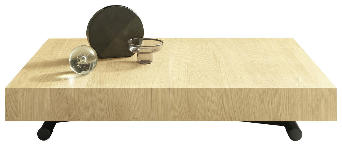 COUCHTISCH/ESSTISCH Eiche furniert, teilmassiv 120-220/80/28-88 cm rechteckig Schwarz, Eichefarben  - Eichefarben/Schwarz, Design, Holz/Metall (120-220/80/28-88cm) - Dieter Knoll