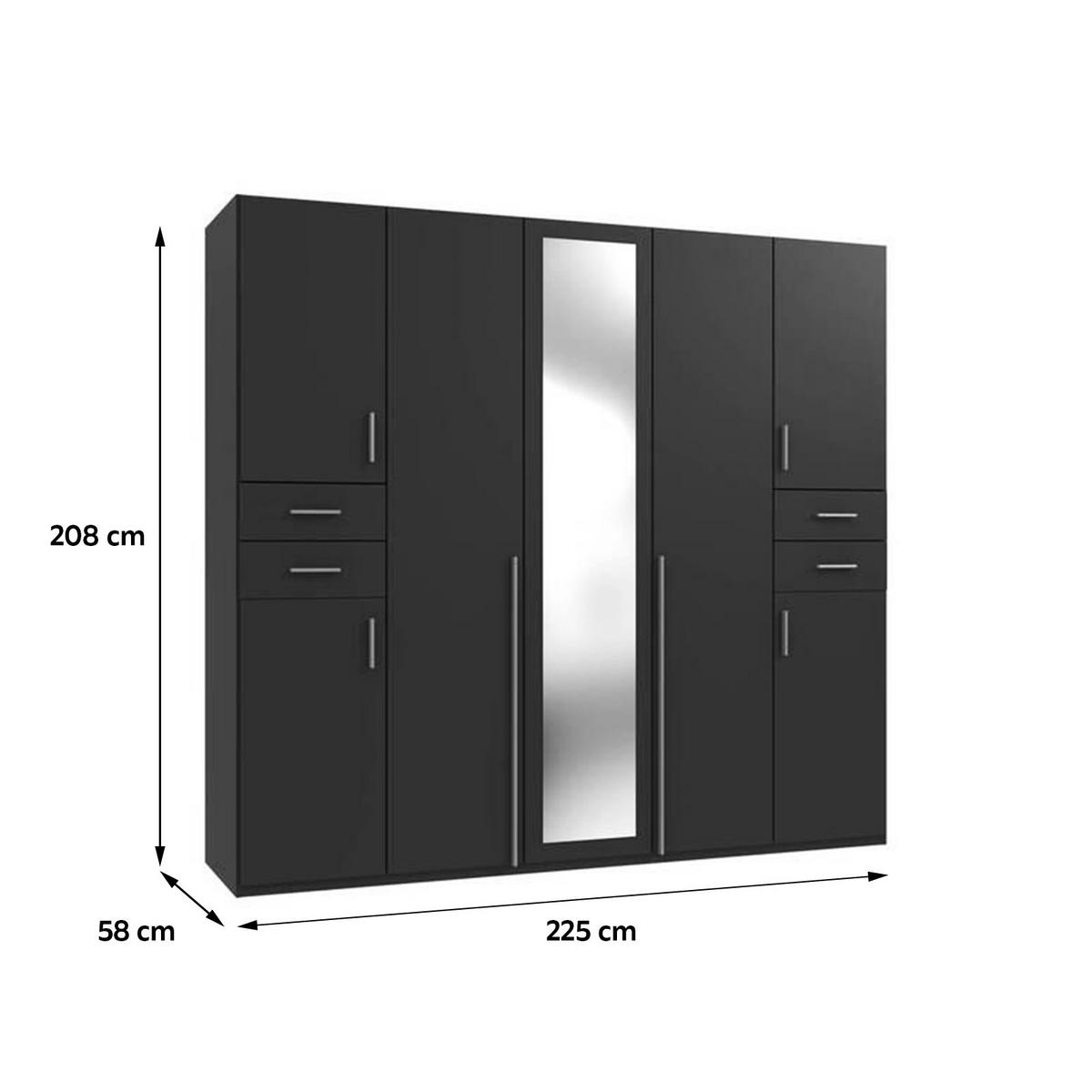 DREHTÜRENSCHRANK in Graphitfarben  - Weiss/Silberfarben, Basics, Holzwerkstoff (225/208/58cm) - MID.YOU