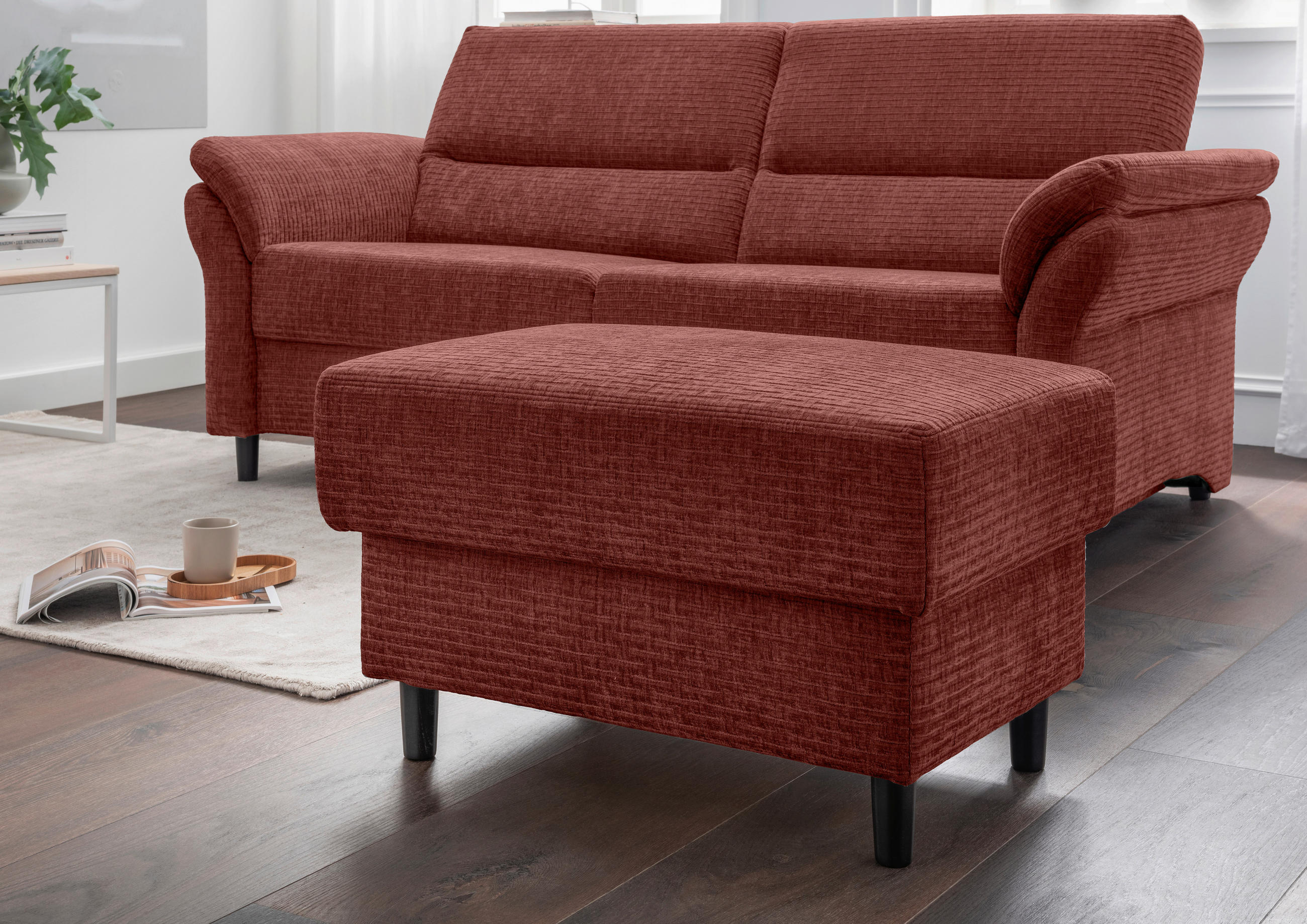 HOCKER Mikrofaser Koralle  - Koralle/Schwarz, MODERN, Holz/Textil (76/46/55cm) - Livetastic