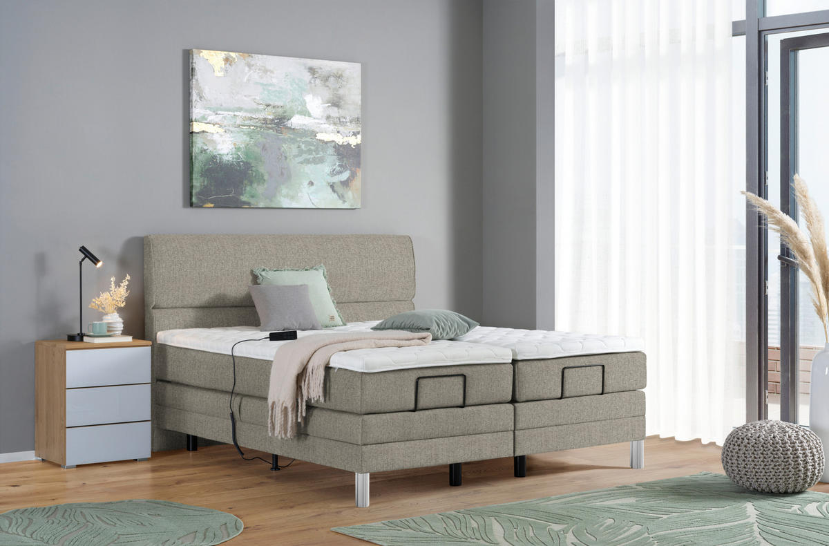 BOXSPRINGBETT 200/200 cm  in Greige  - Chromfarben/Greige, Konventionell, Kunststoff/Textil (200/200cm) - Voleo